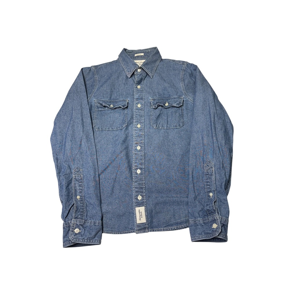 Abercrombie & Fitch Mens Muscle Fit Denim Shirt Medium Wash Blue Button Down M
